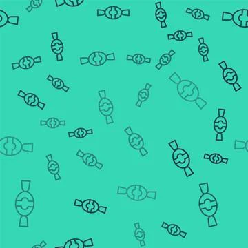 Black line Candy icon isolated seamless pattern on green background. Happy Illustrazione stock