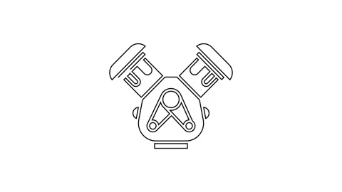 Black line Car engine icon isolated on white background. 4K Video motion graphic Vídeos de archivo 160237873