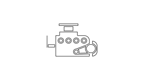 Black line Car engine icon isolated on white background. 4K Video motion graphic Vídeos de archivo 160237875