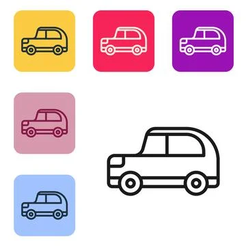 Black line Car icon isolated on white background. Set icons in color square.. Stock Illustration