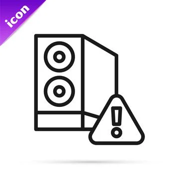 Black line Case of computer with exclamation mark icon isolated on white Stock Illustration