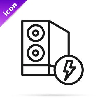 Black line Case of computer icon isolated on white background. Computer server Illustrazione stock