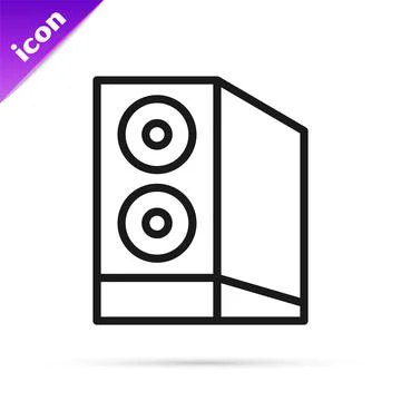 Black line Case of computer icon isolated on white background. Computer server Stock Illustration