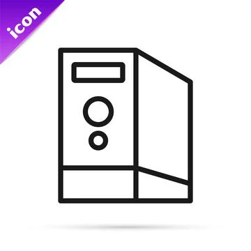 Black line Case of computer icon isolated on white background. Computer server Stock Illustration
