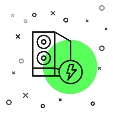 Black line Case of computer icon isolated on white background. Computer server Illustrazione stock