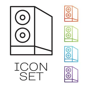 Black line Case of computer icon isolated on white background. Computer server Stock Illustration