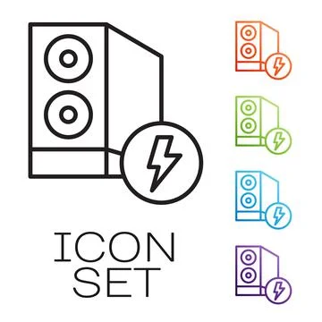 Black line Case of computer icon isolated on white background. Computer server Stock Illustration