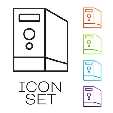 Black line Case of computer icon isolated on white background. Computer server Stockillustratie