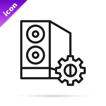 Black line Case of computer setting icon isolated on white background. Computer Illustrazione stock