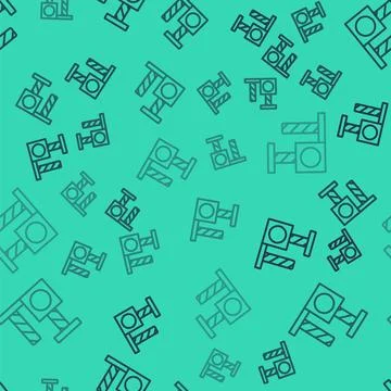 Black line Cat scratching post with toy icon isolated seamless pattern on g.. Stock Illustration