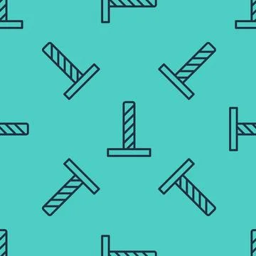 Black line Cat scratching post with toy icon isolated seamless pattern on g.. Stock Illustration