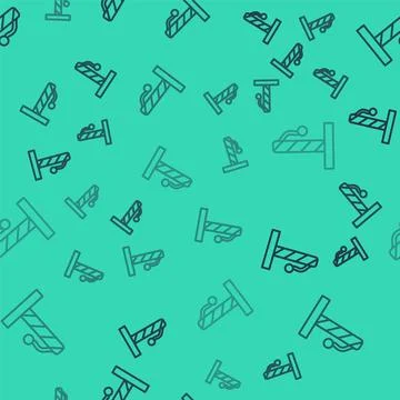 Black line Cat scratching post with toy icon isolated seamless pattern on g.. Stock Illustration