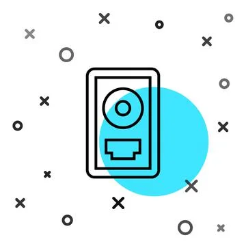 Black line CD disk award in frame icon isolated on white background. Modern Illustrazione stock