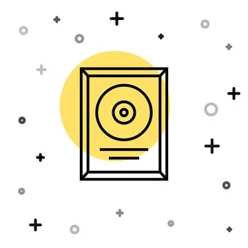 Black line CD disk award in frame icon isolated on white background. Modern 스톡 일러스트