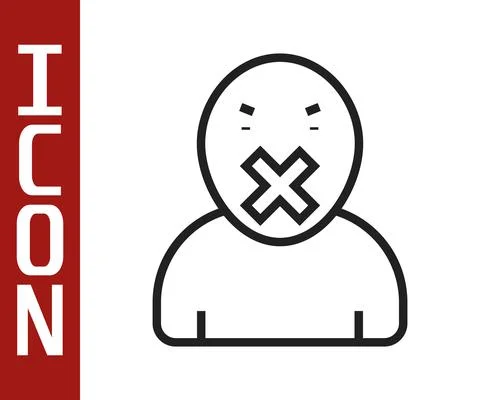 Black line Censor and freedom of speech concept icon isolated on white イラスト素材