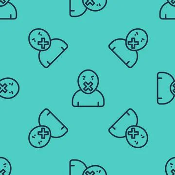 Black line Censor and freedom of speech concept icon isolated seamless pattern 스톡 일러스트