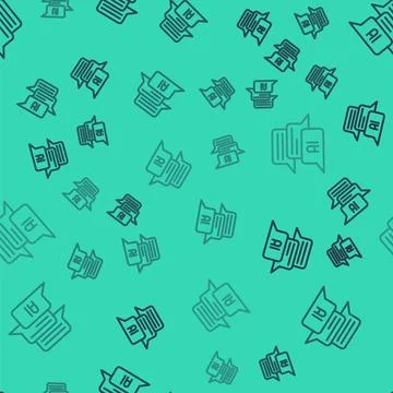 Black line Chat bot icon isolated seamless pattern on green background. Chatbot Stock Illustration