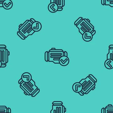 Black line Check engine icon isolated seamless pattern on green background Stock Illustration