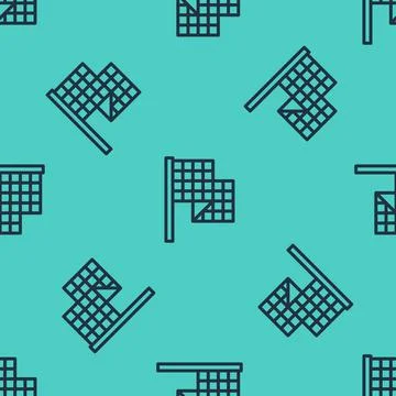 Black line Checkered flag icon isolated seamless pattern on green background Stock Illustration
