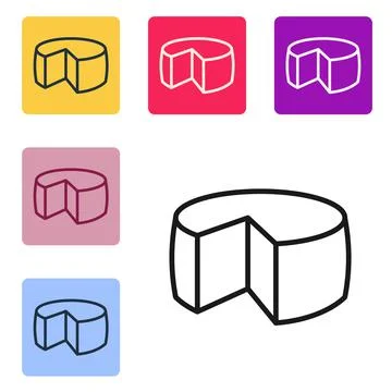 Black line Cheese icon isolated on white background. Set icons in color square Stock Illustration