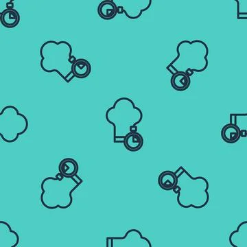 Black line Chef hat icon isolated seamless pattern on green background. Cooking Stock Illustration