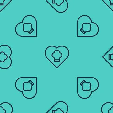 Black line Chef hat icon isolated seamless pattern on green background. Cooking Stock Illustration