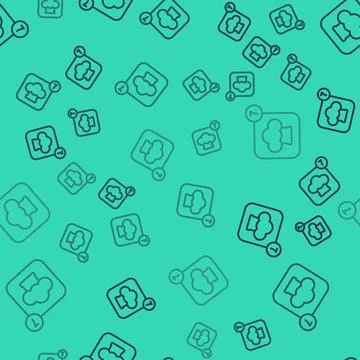 Black line Chef hat icon isolated seamless pattern on green background. Cooking Stock Illustration