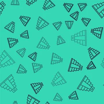 Black line Chichen Itza in Mayan icon isolated seamless pattern on green Stock Illustration