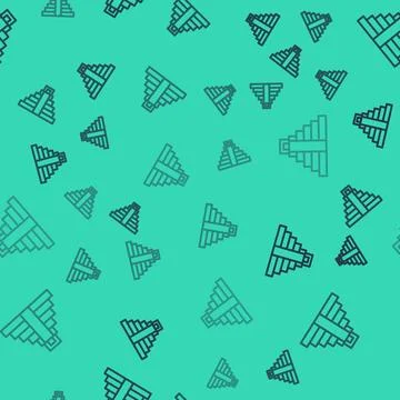 Black line Chichen Itza in Mayan icon isolated seamless pattern on green ba.. Stock Illustration