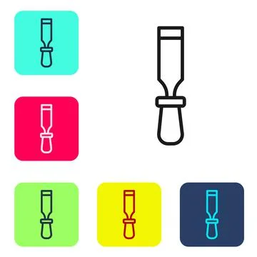 Black line Chisel tool for wood icon isolated on white background. Set icons in Stock Illustration