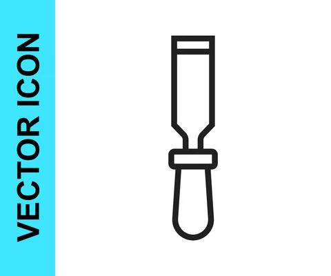 Black line Chisel tool for wood icon isolated on white background. Vector Stock Illustration