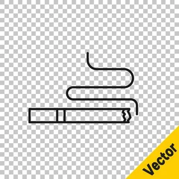 Black line Cigarette icon isolated on transparent background. Tobacco sign... Stock Illustration