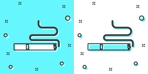 Black line Cigarette icon isolated on green and white background. Tobacco s.. Stock Illustration