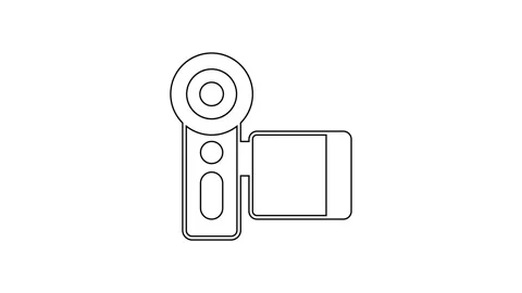 Black line Cinema camera icon isolated on white background. Video camera. Movie Stock Footage 225884329