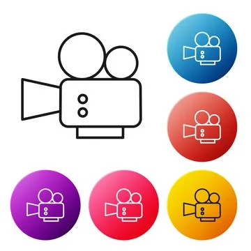 Black line Cinema camera icon isolated on white background. Video camera. Movie Illustrazione stock
