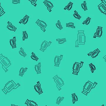 Black line Cinema camera icon isolated seamless pattern on green background Stockillustratie