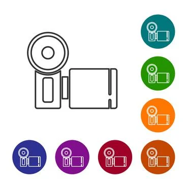 Black line Cinema camera icon isolated on white background. Video camera. Movie Stock Illustration