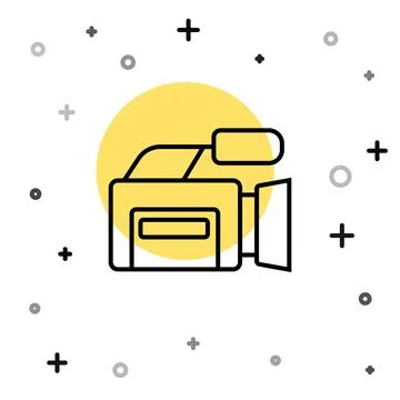 Black line Cinema camera icon isolated on white background. Video camera. Mov Stock Illustration