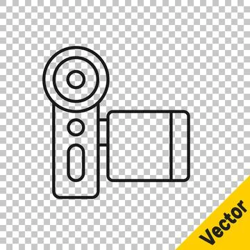 Black line Cinema camera icon isolated on transparent background. Video camer イラスト素材