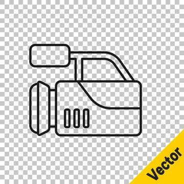 Black line Cinema camera icon isolated on transparent background. Video camera Stock Illustration