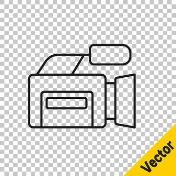 Black line Cinema camera icon isolated on transparent background. Video camera Stock Illustration