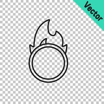 Black line Circus fire hoop icon isolated on transparent background. Ring o.. Stock Illustration
