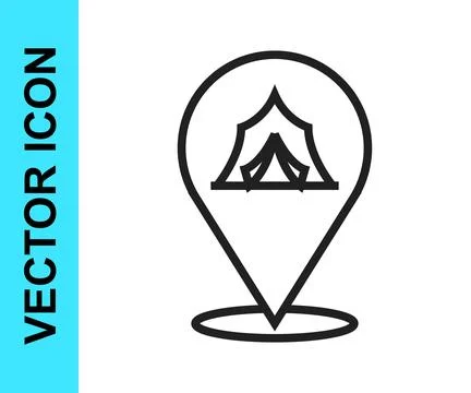 Black line Circus tent icon isolated on white background. Carnival camping .. Stock Illustration