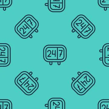Black line Clock 24 hours icon isolated seamless pattern on green background Stock Illustration