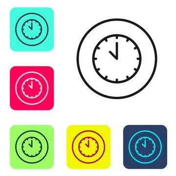 Black line Clock icon isolated on white background. Time symbol. Set icons .. 스톡 일러스트