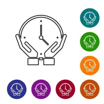 Black line Clock icon isolated on white background. Time symbol. Set icons in Stock Illustration