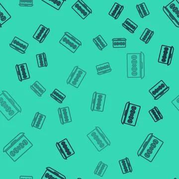 Black line Clock on laptop screen icon isolated seamless pattern on green bac Stockillustratie