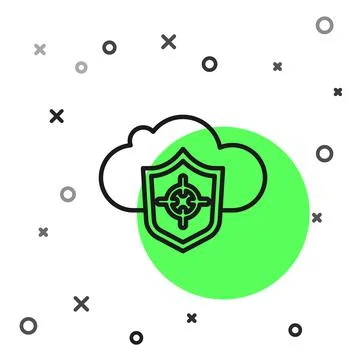 Black line Cloud and shield icon isolated on white background. Cloud storage イラスト素材