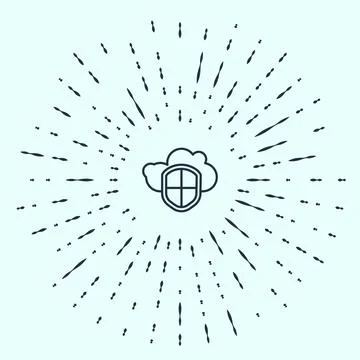 Black line Cloud and shield icon isolated on grey background. Cloud storage.. Illustrazione stock