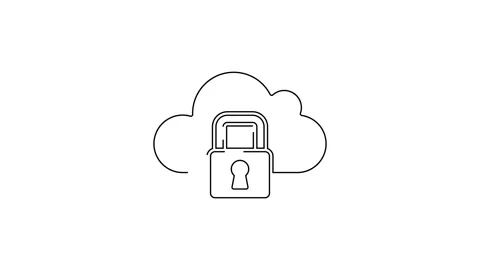 Black line Cloud computing lock icon isolated on white background. Security Stock Footage 140692928